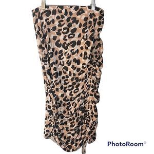 Calvin Klein drawstring ruched thigh leopard skirt new